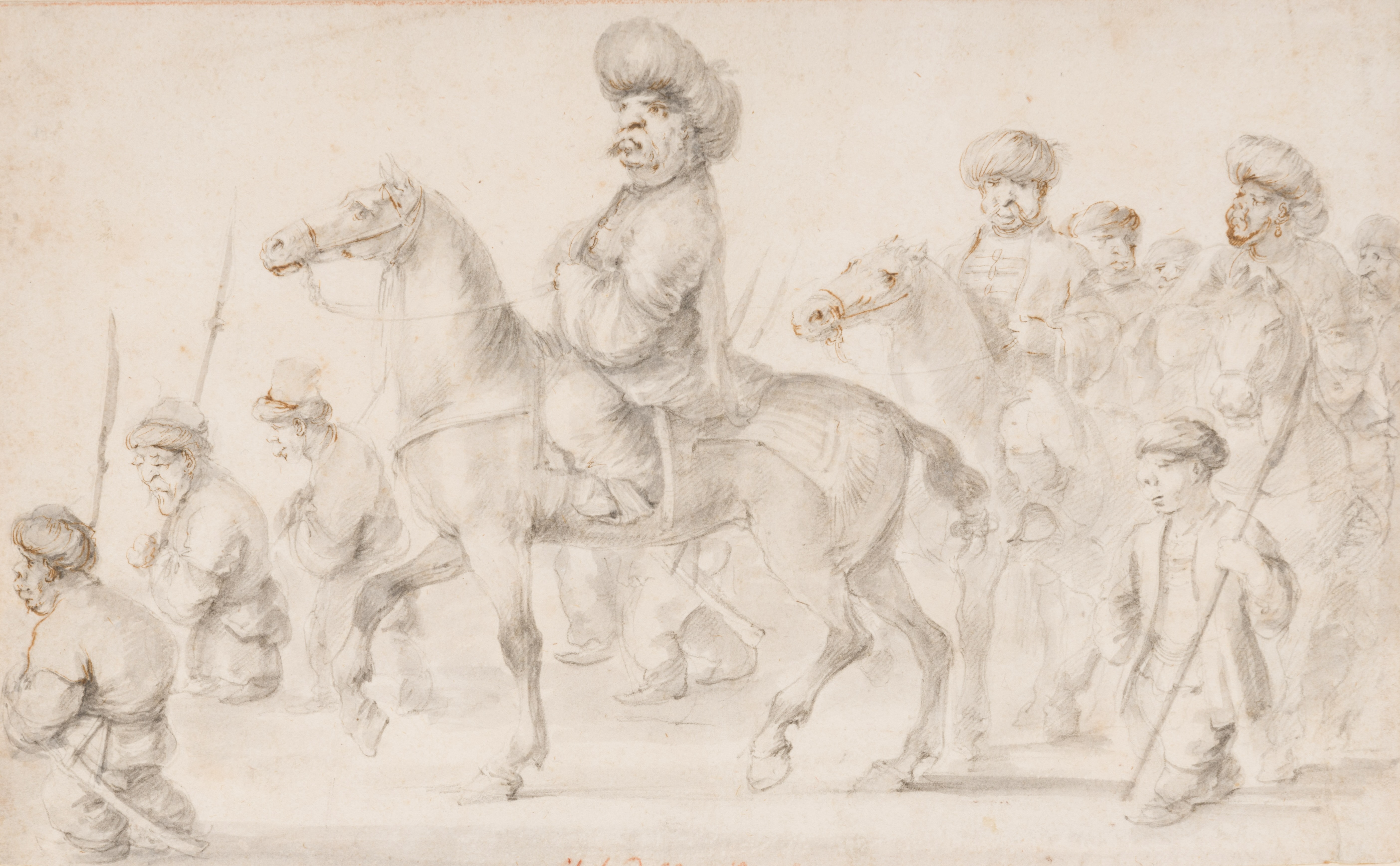 Oriental Horsemen in Procession, Escorted by Dwarves with Pikes